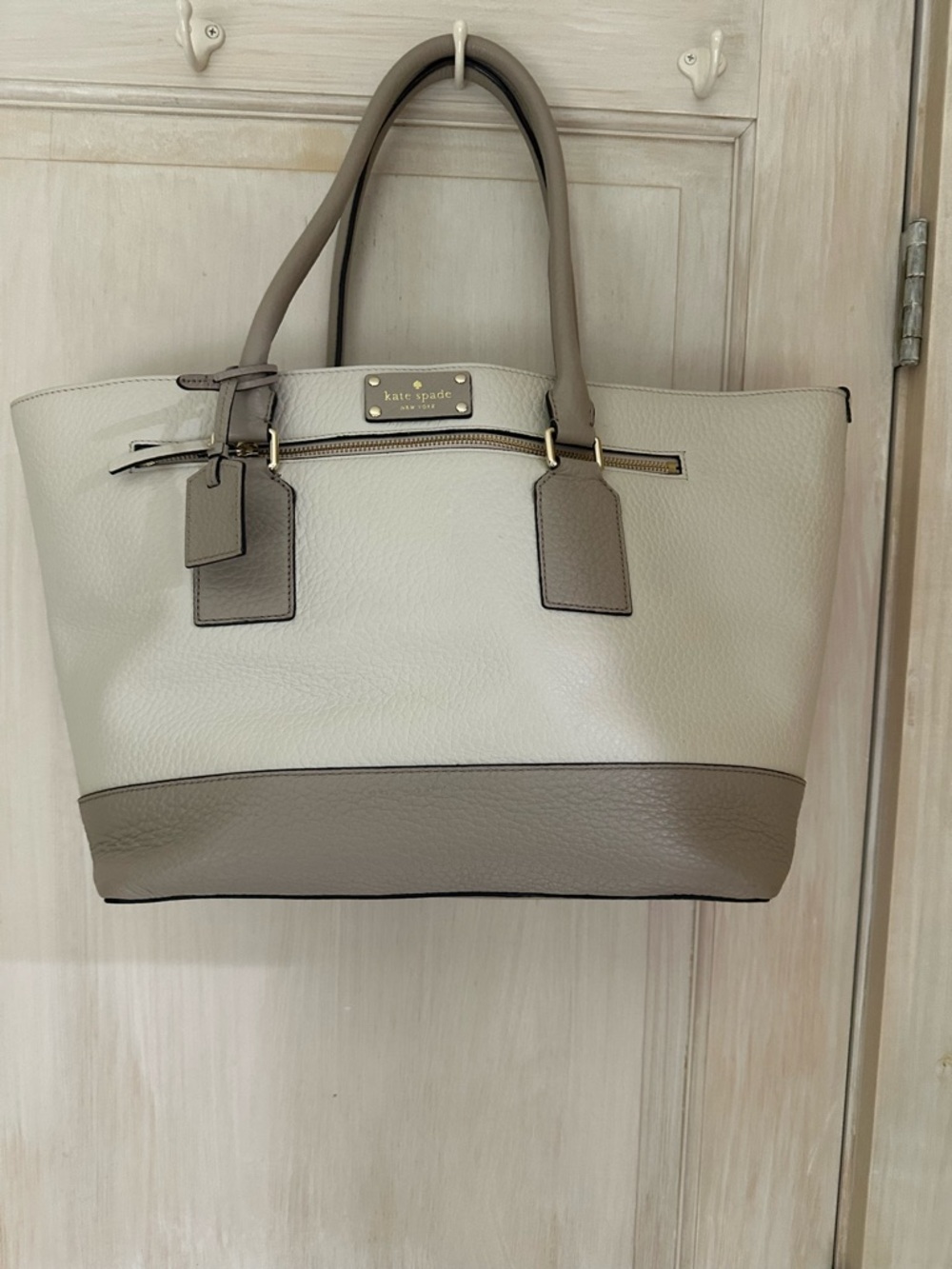 Kate Spade New York Two-Tone Cream & Nude-Taupe extra large Tote Bag.